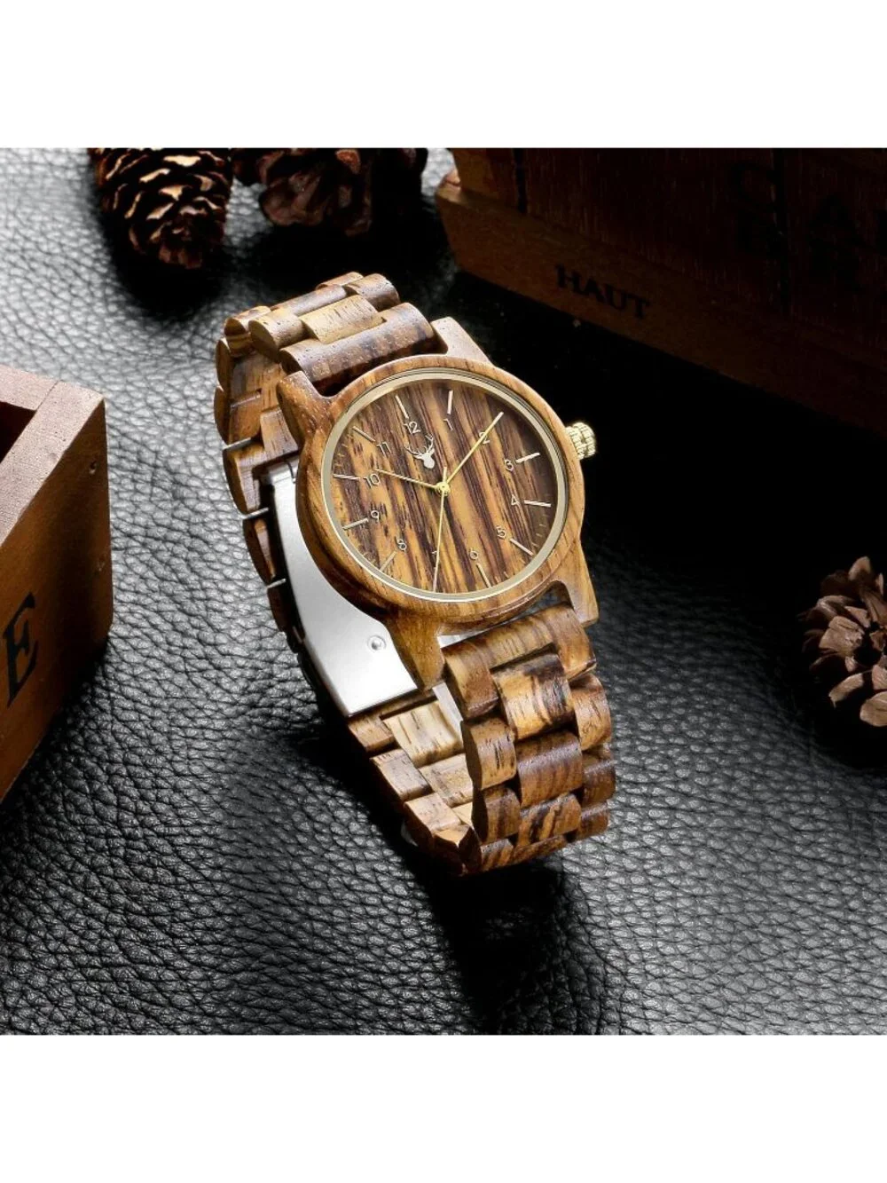 Mens All Brown Analog Unisex Natural Handmade Adjustable Waterproof Wooden Watch